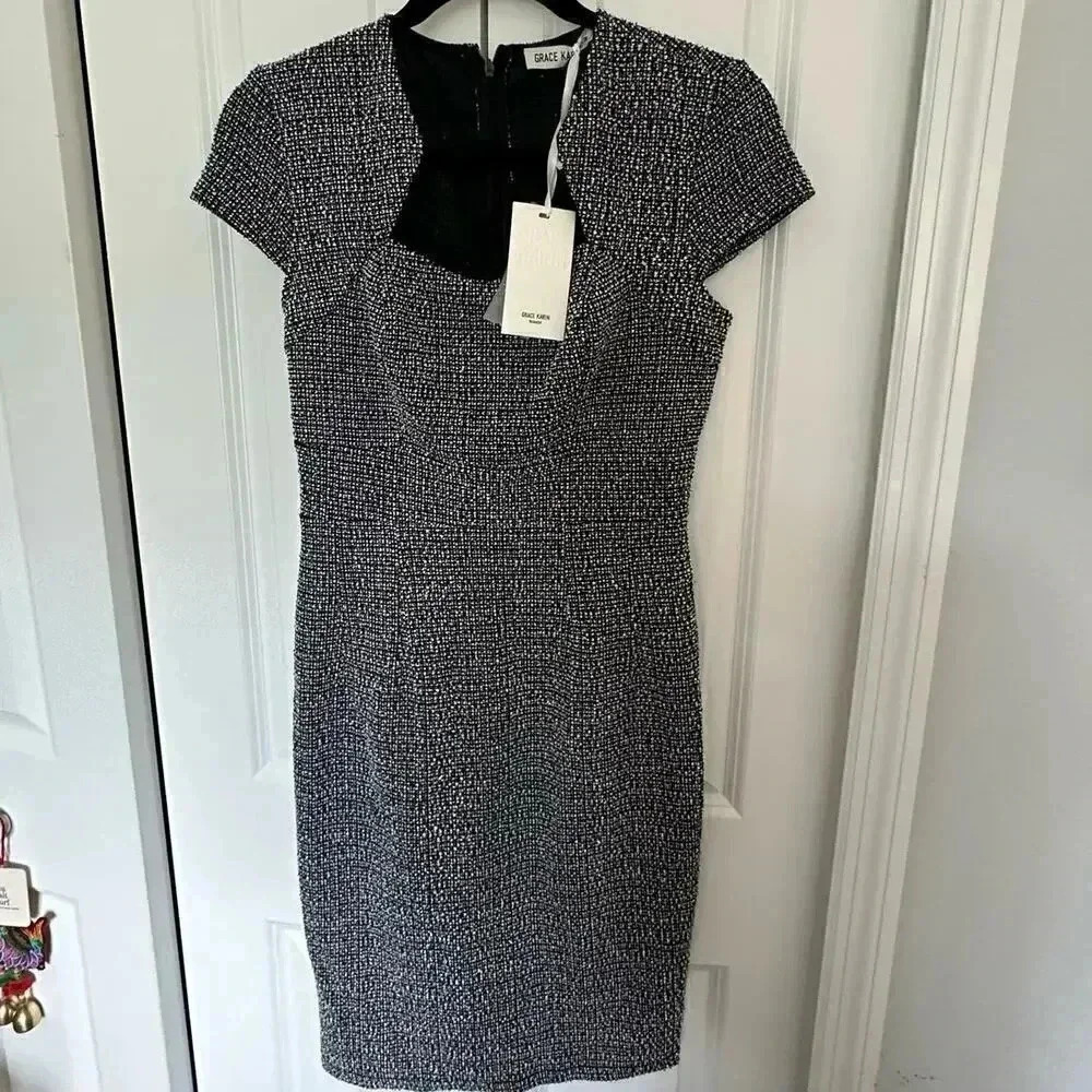 Grace Karin | NWT | Black Tweed Pencil Dress | Cap Sleeve Pencil Dress | Work